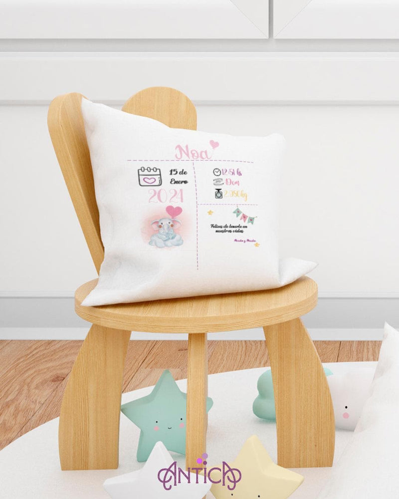 cojín datos de nacimiento del bebe