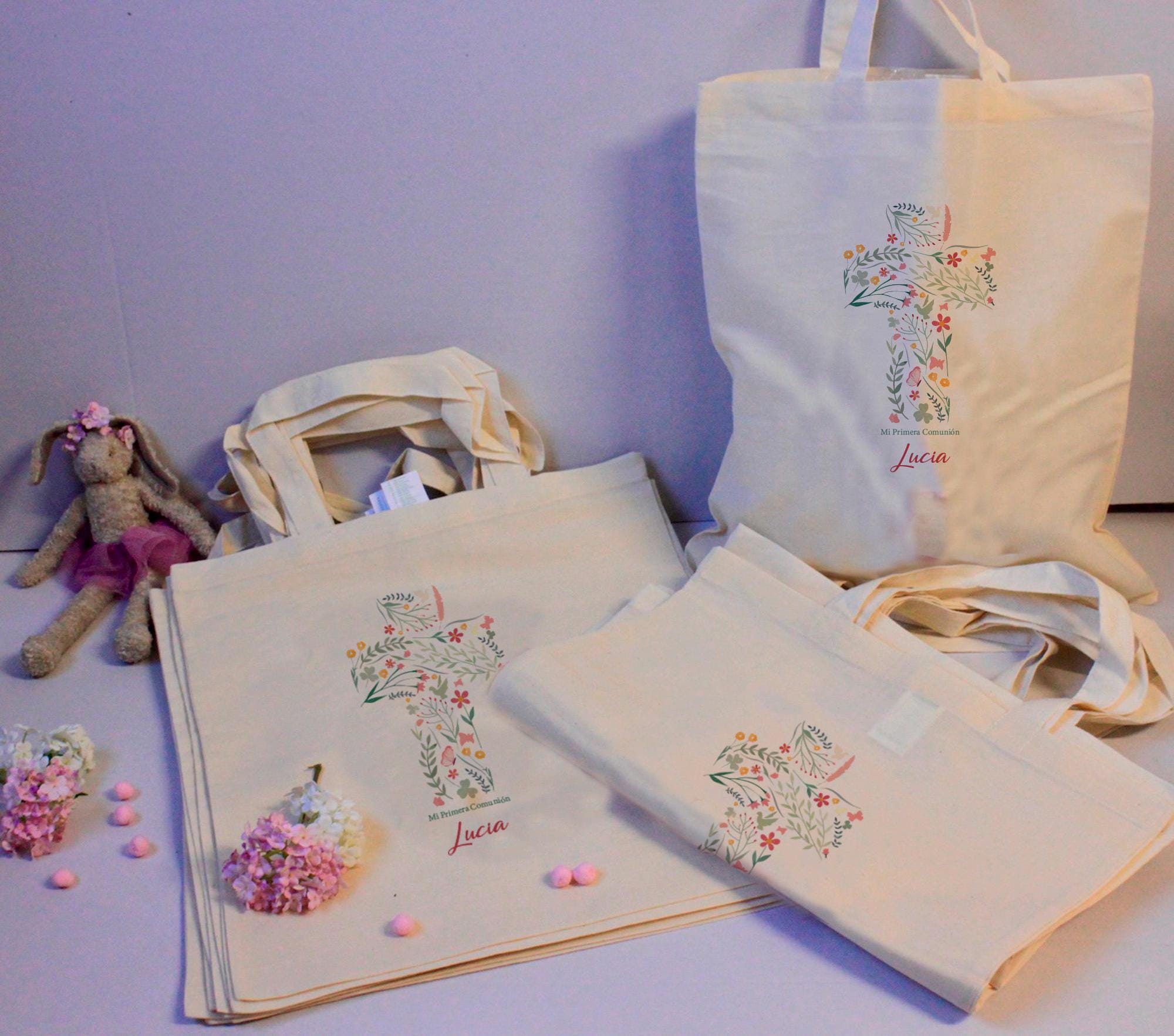 Bolsas de tela personalizadas para recuerdos de comunión
