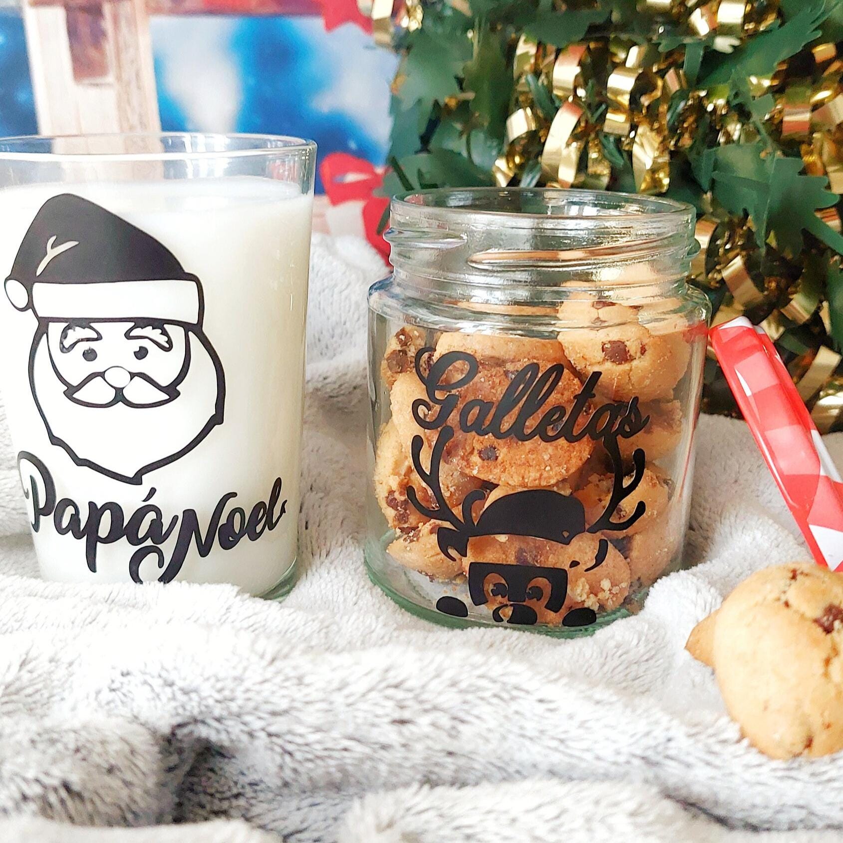 Vaso y tarro de cristal papá Noel