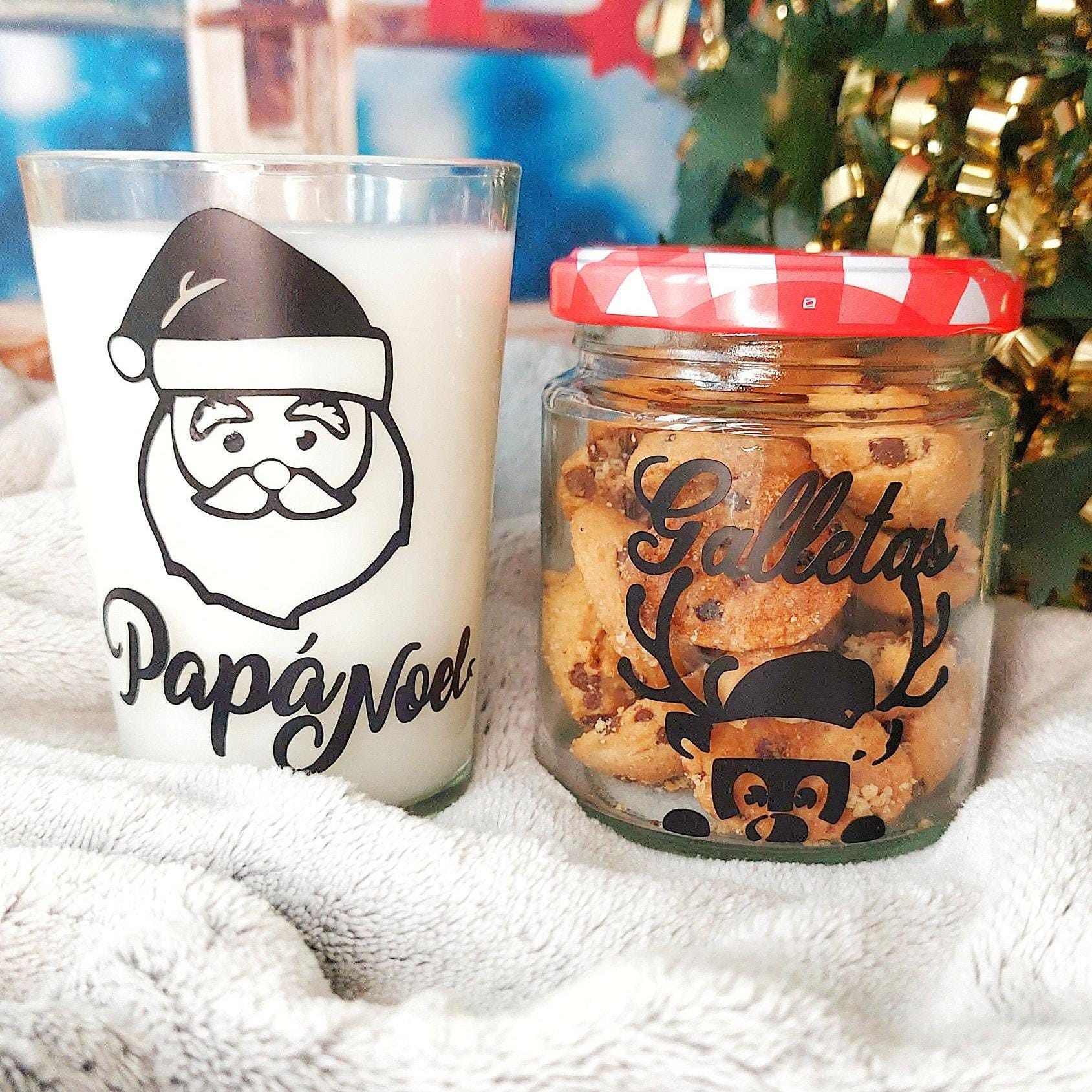 Vaso y tarro de cristal papá Noel