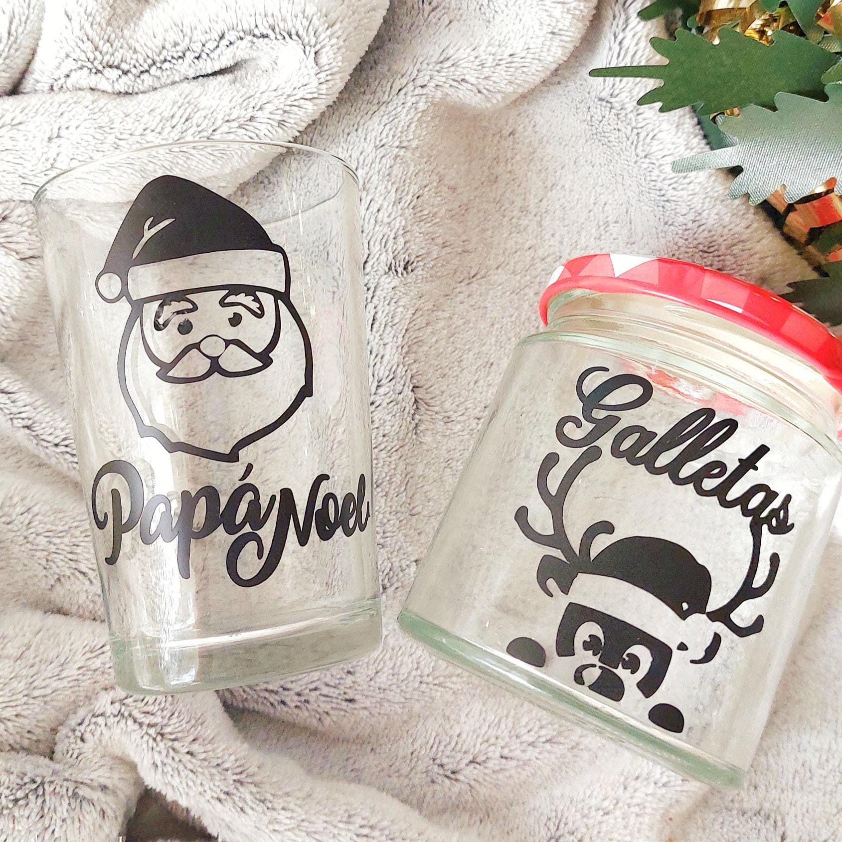 Vaso y tarro de cristal papá Noel