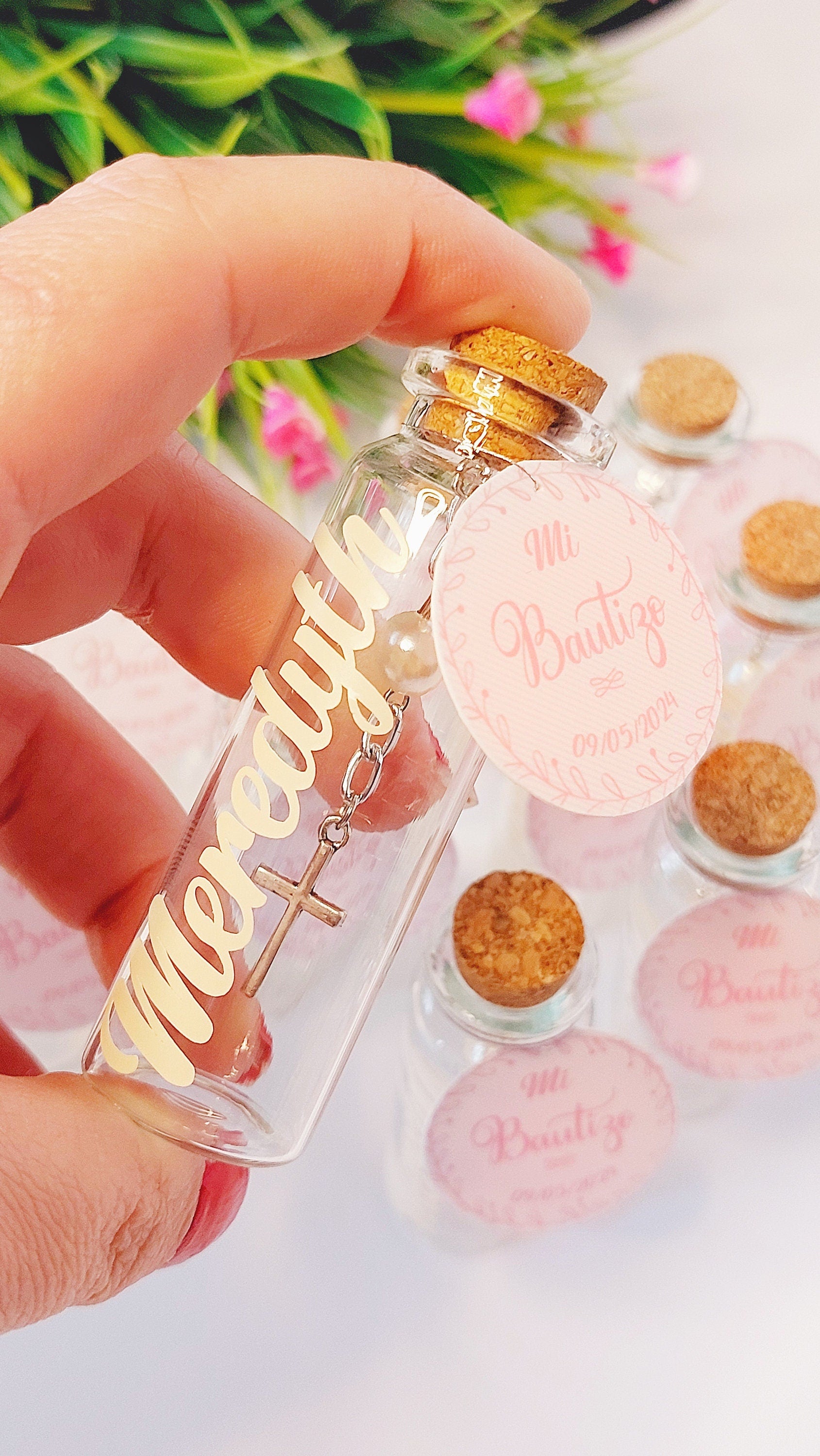 Botella con Rosario Personalizado para invitado