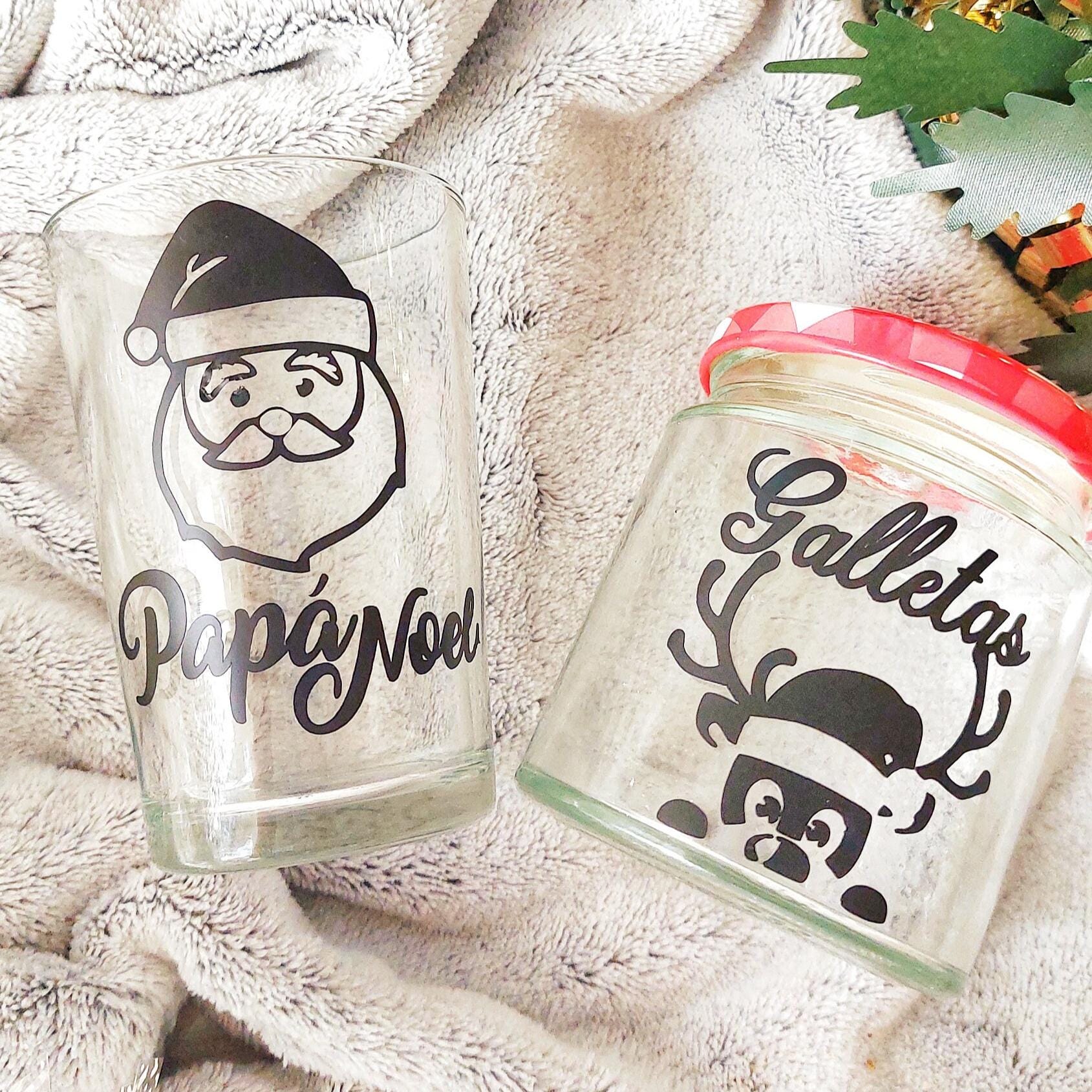 Vaso y tarro de cristal papá Noel