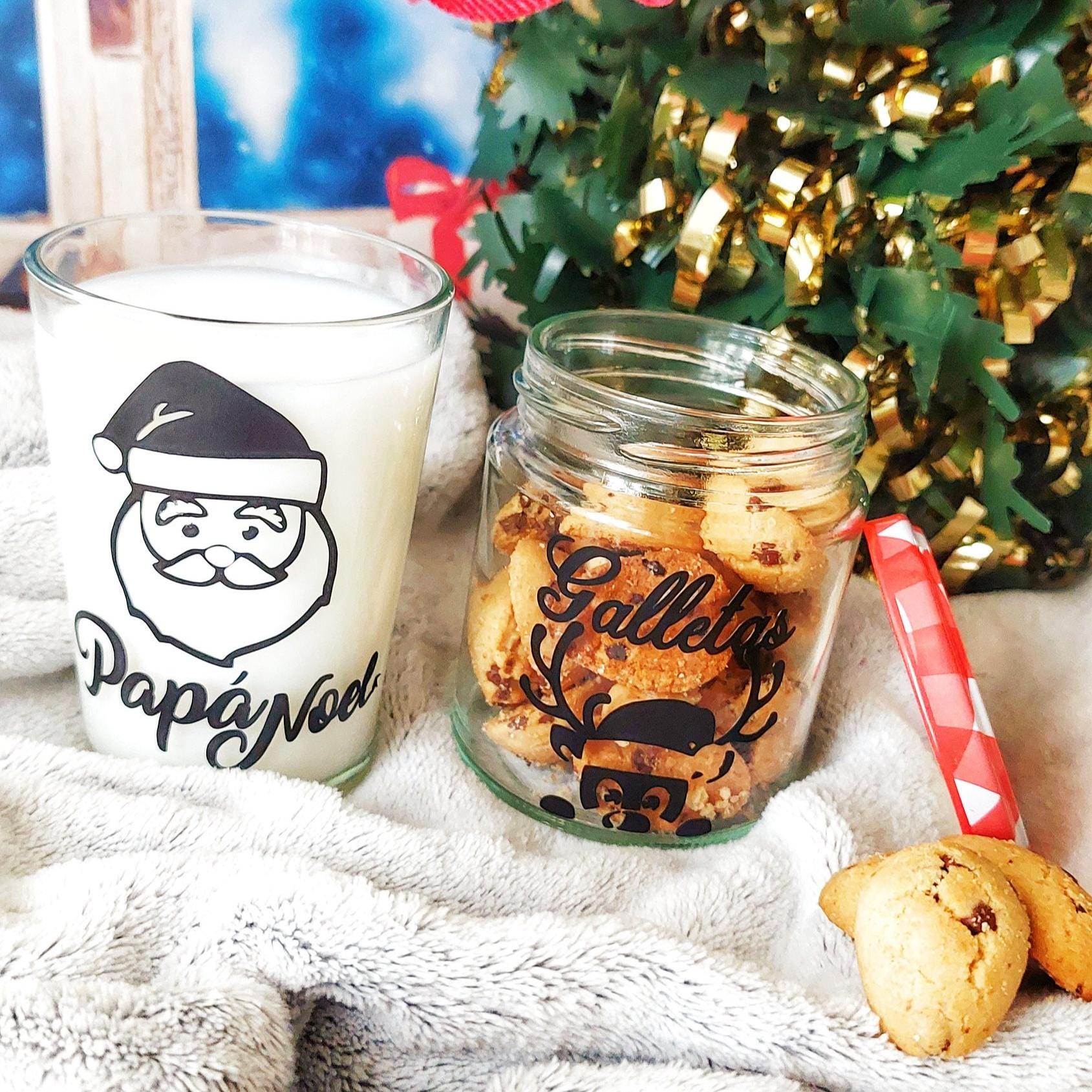 Vaso y tarro de cristal papá Noel