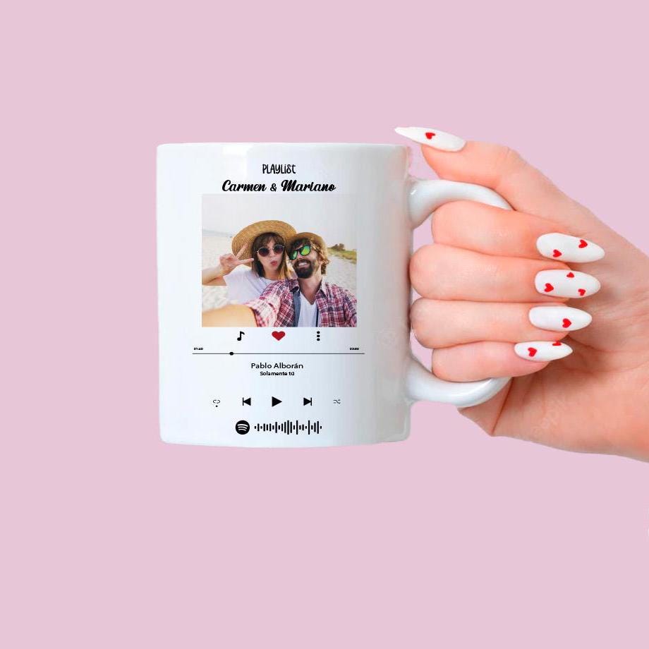 Taza con foto y código músical personalizada