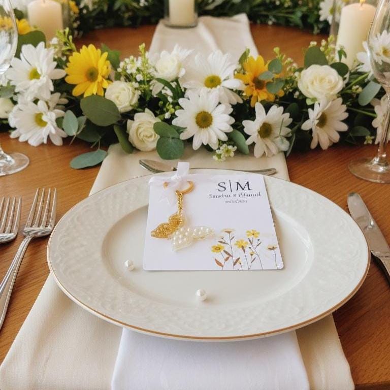 Llavero mariposa personalizado en tarjeta floral