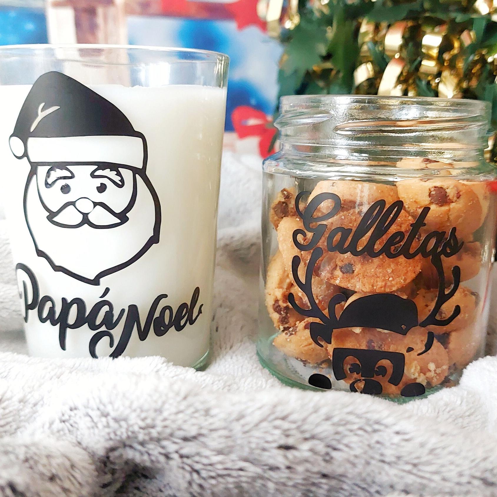 Vaso y tarro de cristal papá Noel