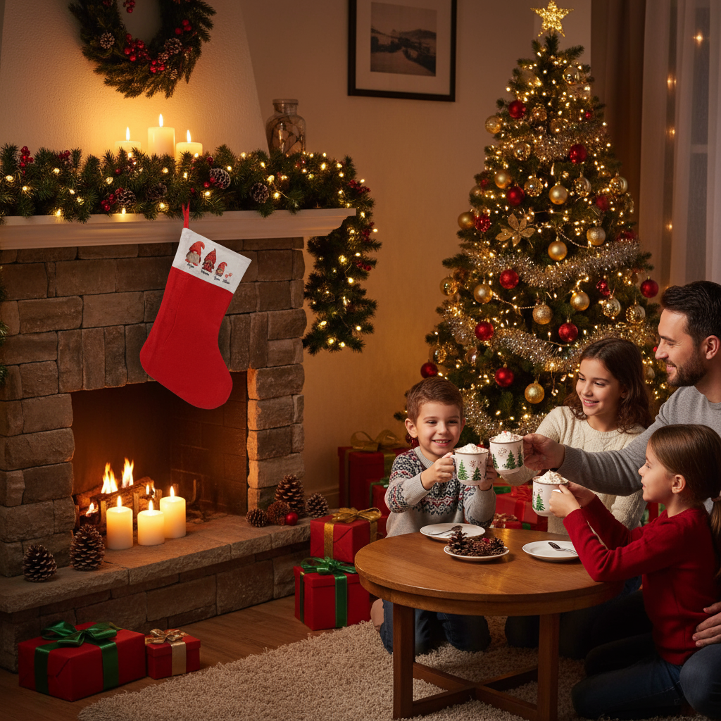 Calcetín navideño familiar con diseño de gnomos y nombres personalizados

Bota navideña hecha a mano ideal para colgar en la chimenea
