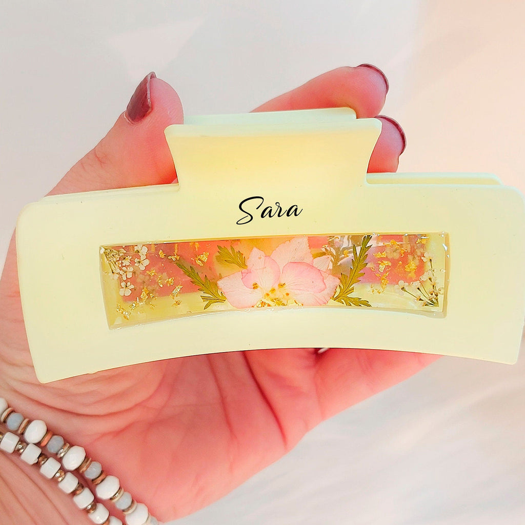 Pinza floral para mujer, Clip de garra con flores reales en resina, accesorio para cabello veraniego