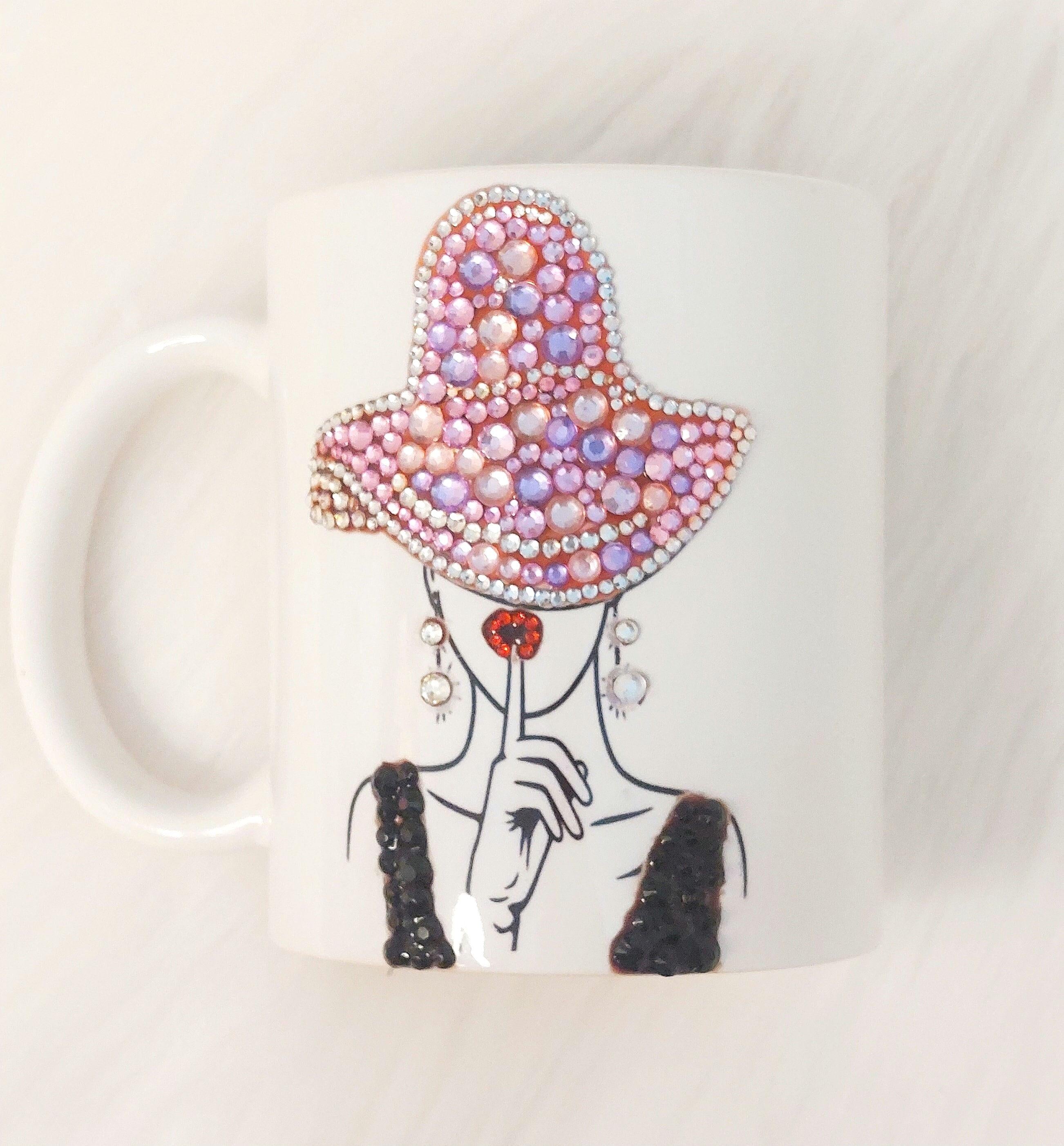 Taza con cristales brillantes, taza con brillo, Taza glamour, bling mug, taza estética, tazones para matcha