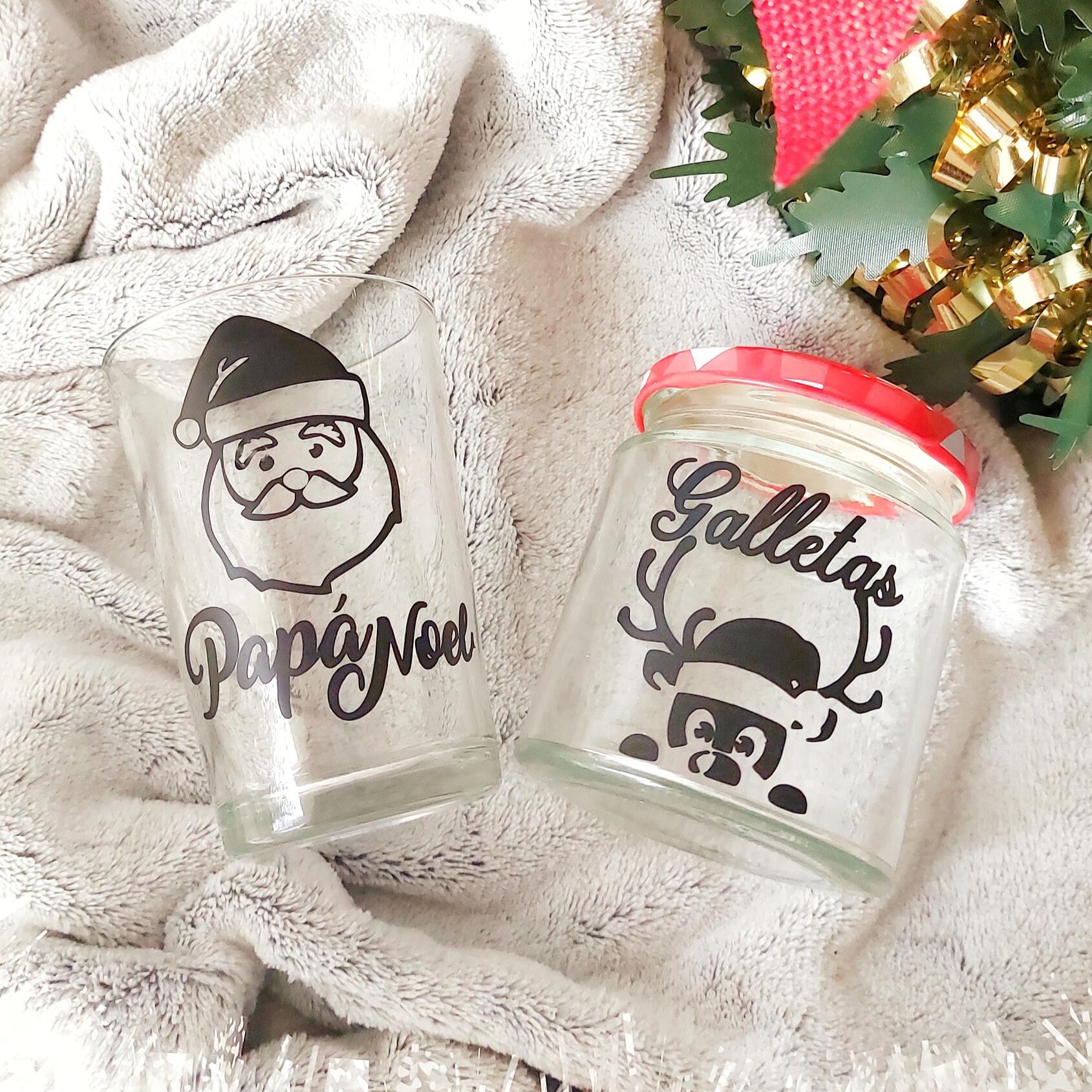 Vaso y tarro de cristal papá Noel