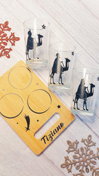 Bandeja para reyes magos, pack 3 vasos de reyes Magos, Vaso de agua infantil navideño, set vasos decorados