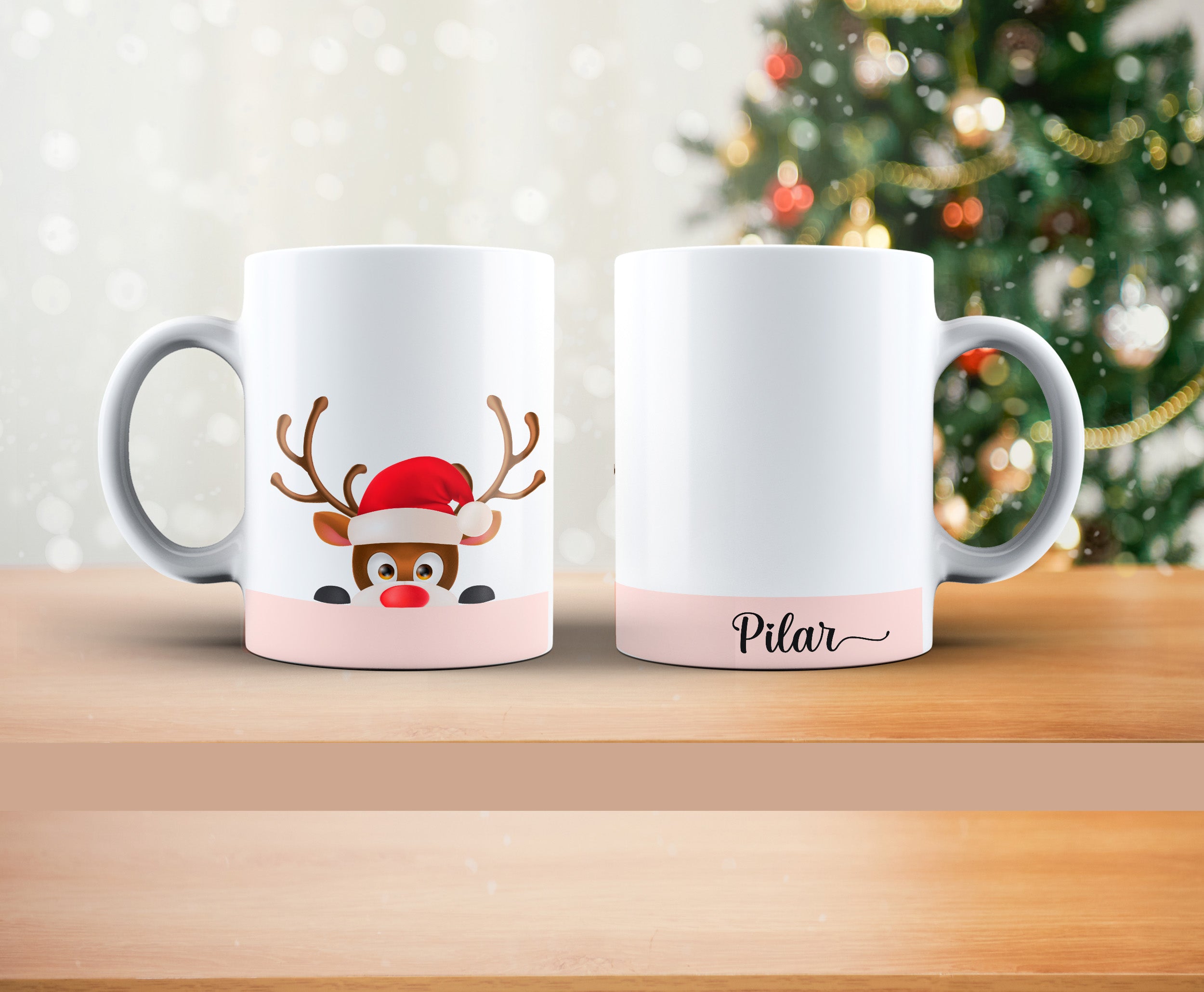 taza navidad personalizada reno con sombrero